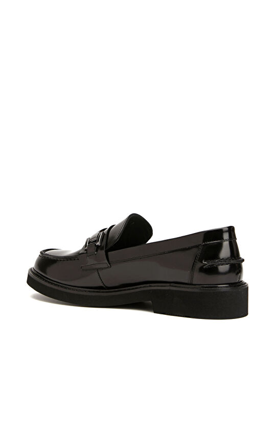 Siyah Kadın Deri Tokalı Loafer