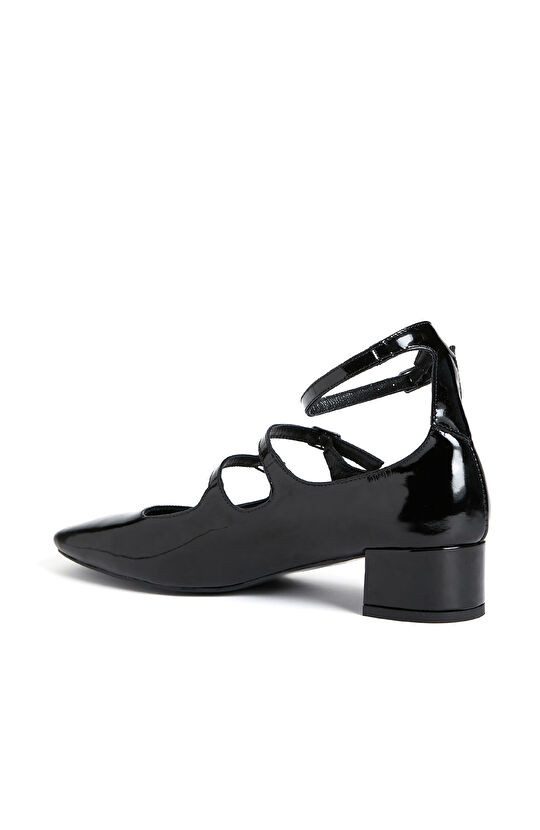 Siyah Rugan Kadın Topuklu Babet Ayakkabı