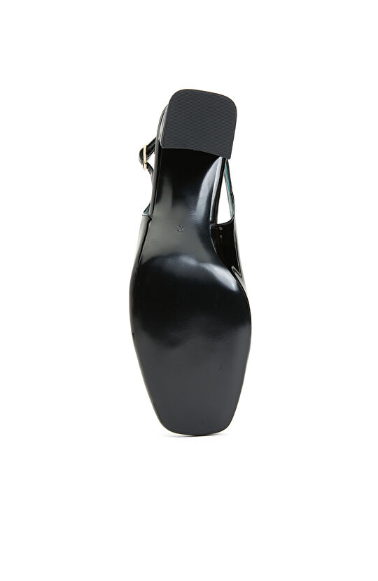 Siyah Kadın Deri Küt Burun Topuklu Ayakkabı