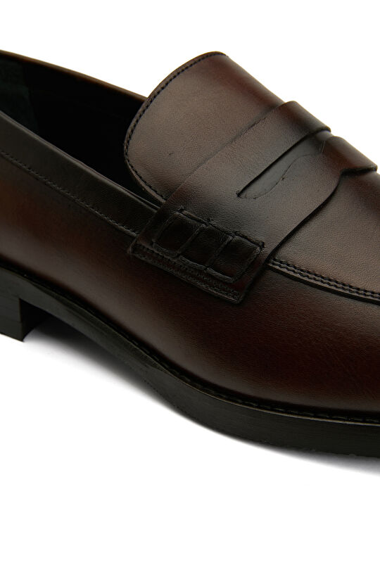 Kahverengi Yuvarlak Burun Erkek Deri Loafer