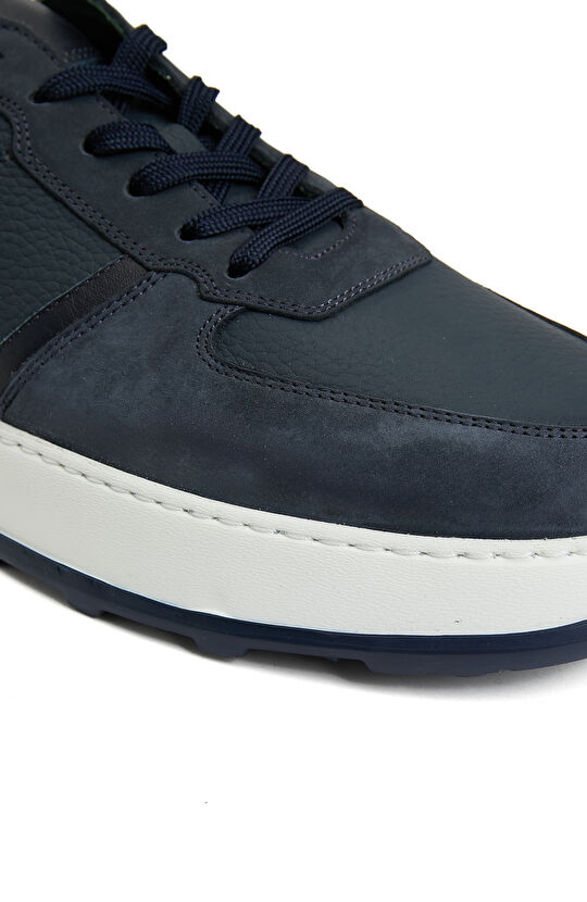 Lacivert Deri Detaylı Erkek Sneaker