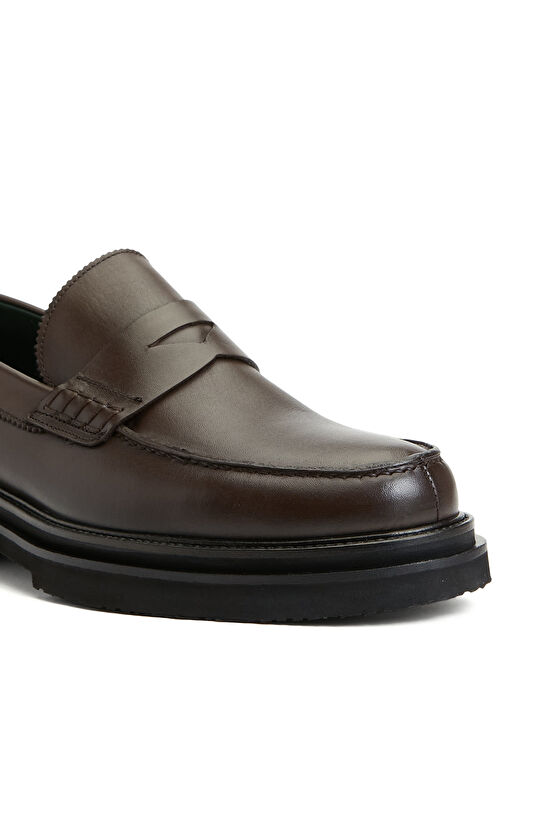 Kahverengi Kalın Tabanlı Penny Loafer Erkek Ayakkabı
