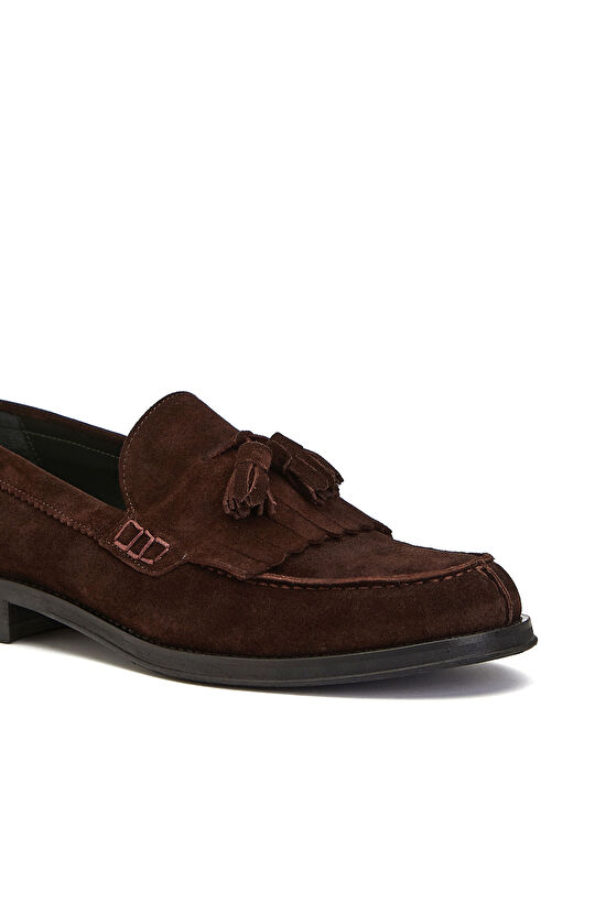 Bitter Brown Tassel Detailed Men's Suede Loafer
