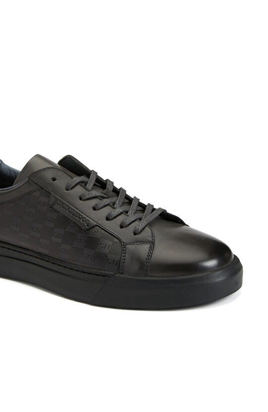 Antrasit Baskılı Erkek Deri Sneaker