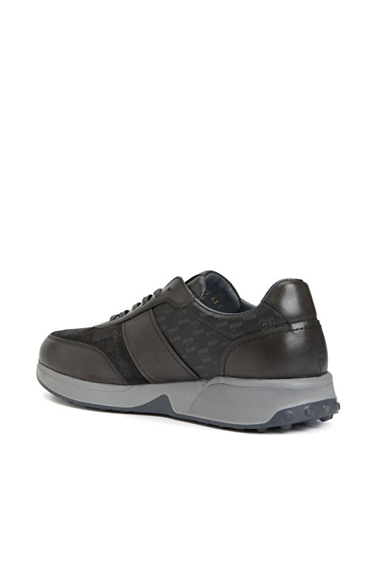 Antrasit Logo Desenli Erkek Deri Casual Sneaker