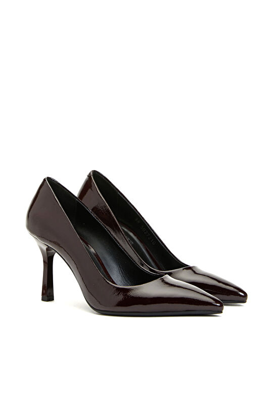 Bordo Sivri Burun Kadın Deri Topuklu Ayakkabı