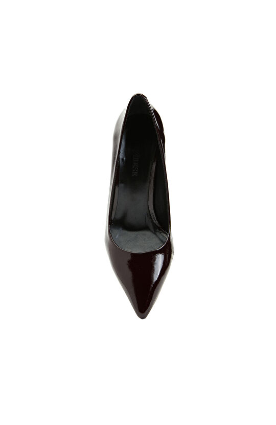 Bordo Sivri Burun Kadın Deri Topuklu Ayakkabı