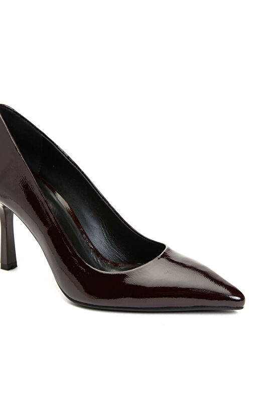 Bordo Sivri Burun Kadın Deri Topuklu Ayakkabı