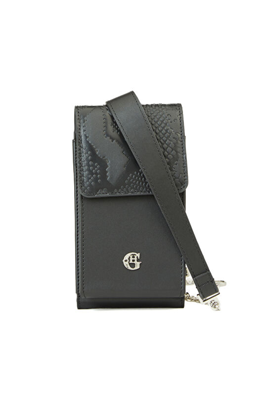 Siyah Deri Karışımlı Kadın Postacı Çantası