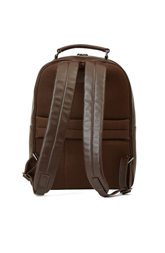 Kahverengi Baskılı Erkek Deri Sırt Çantası