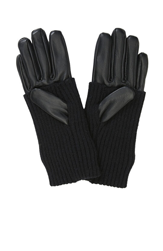 Siyah Kadın Deri Karışımlı Eldiven 