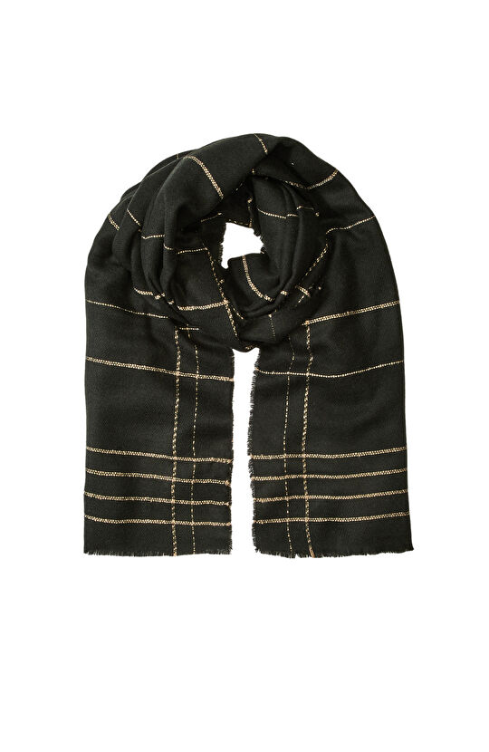 Siyah Kadın Desenli Atkı