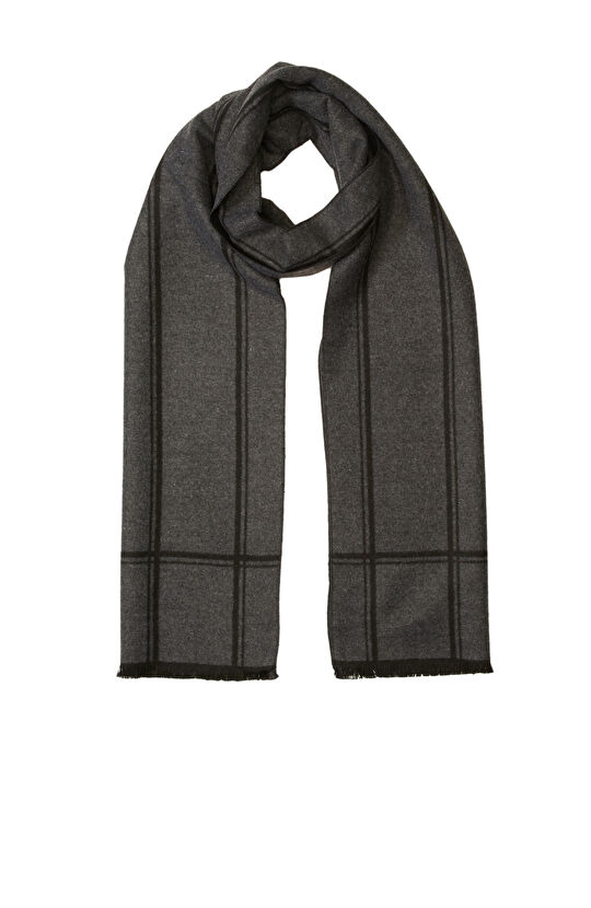 Antrasit Gri Dikey Çizgi Desenli Erkek Atkı