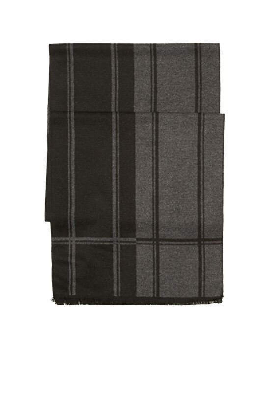 Antrasit Gri Dikey Çizgi Desenli Erkek Atkı