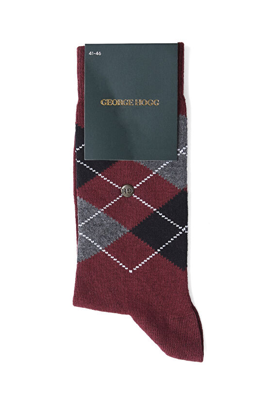 Bordo Ekose Desenli Erkek Soket Çorap