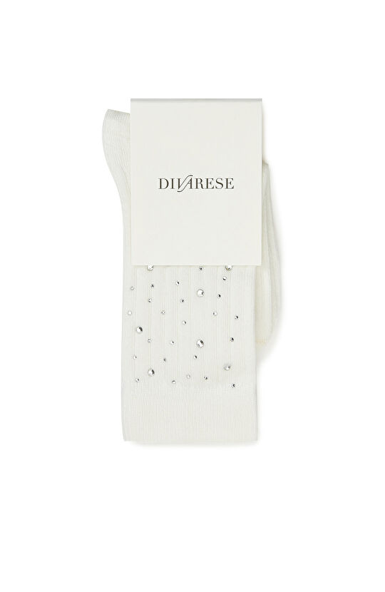 Bej Taş Detaylı Kadın Soket Çorap