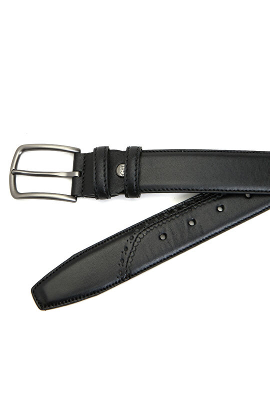 Siyah Erkek Baskılı Deri Kemer