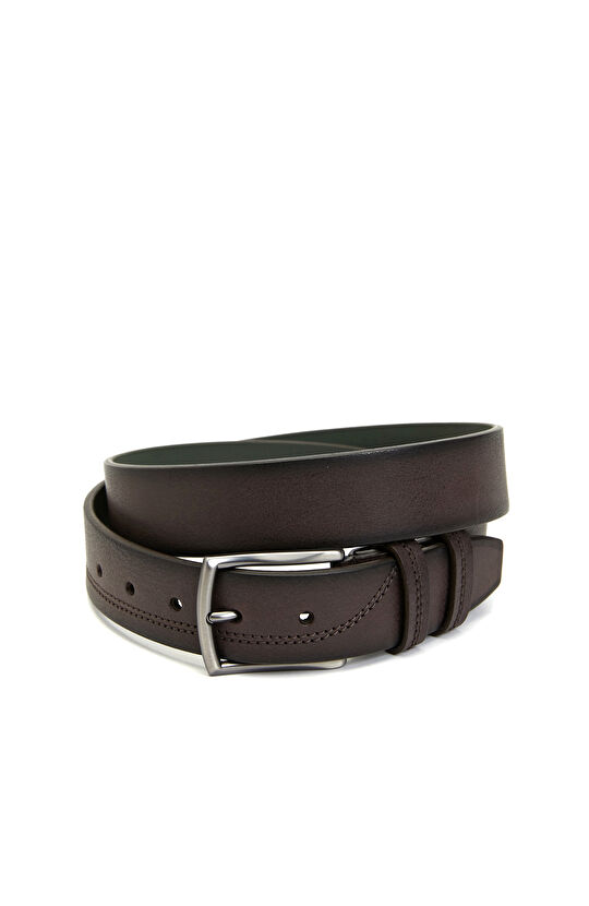 Kahverengi Dikiş Detaylı Erkek Deri Kemer