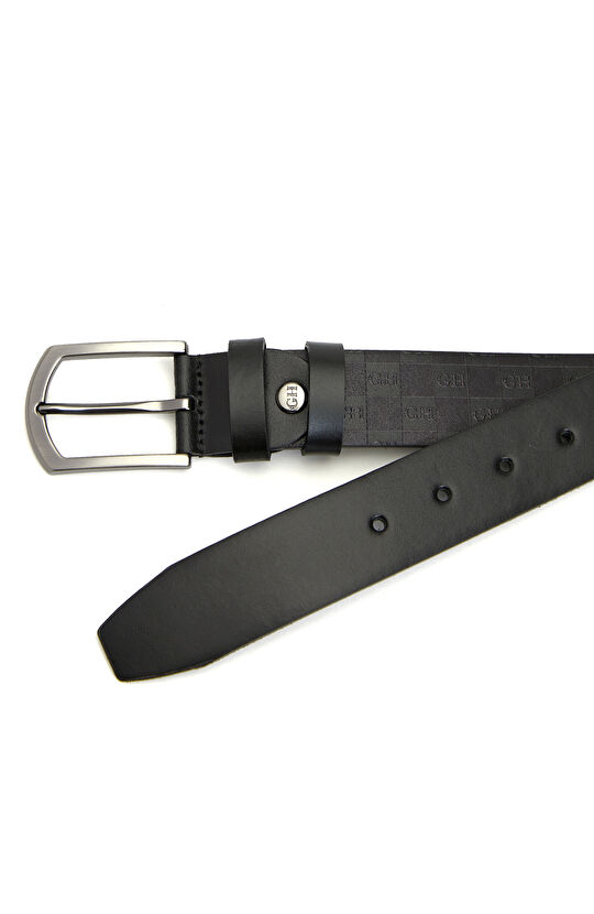 Siyah Logo Desenli Erkek Deri Kemer