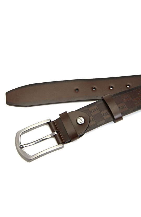 Kahverengi Logo Desenli Erkek Deri Kemer