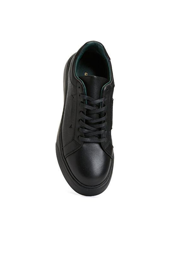 Siyah Bağcıklı Kadın Deri Sneaker