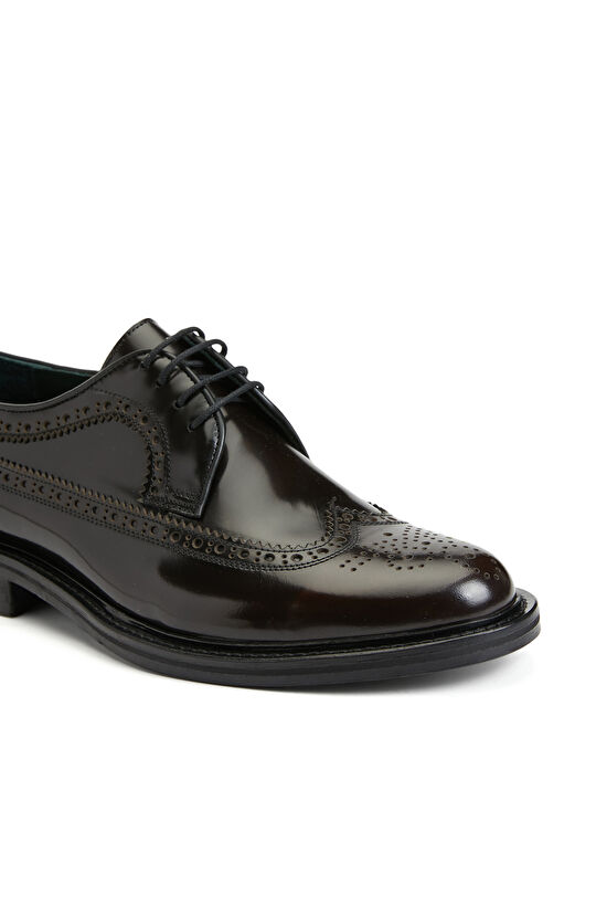 Bordo İşlemeli Erkek Deri Kösele Ayakkabı