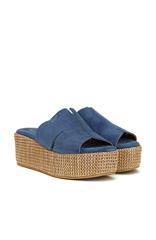 Mavi Süet Dolgu Topuk Kadın Terlik