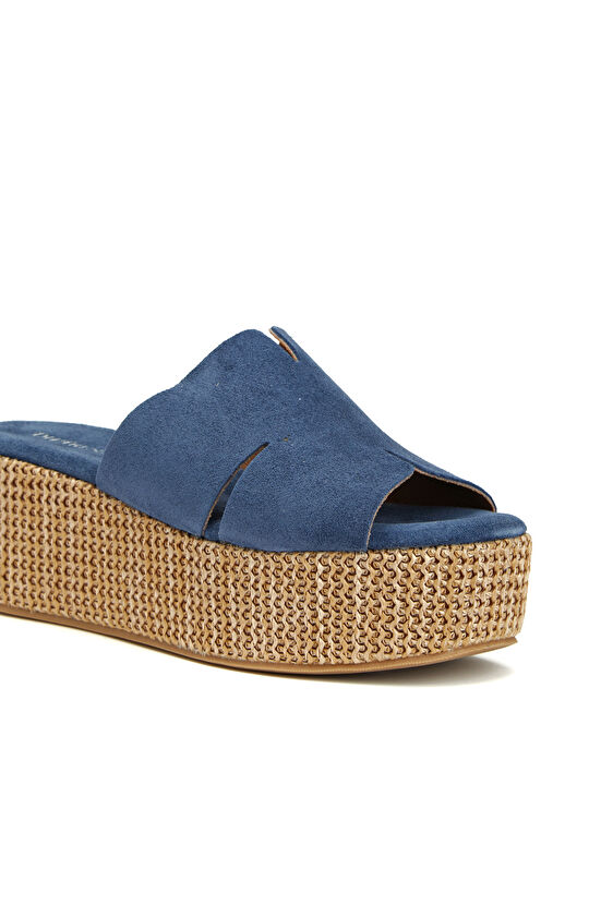 Mavi Süet Dolgu Topuk Kadın Terlik