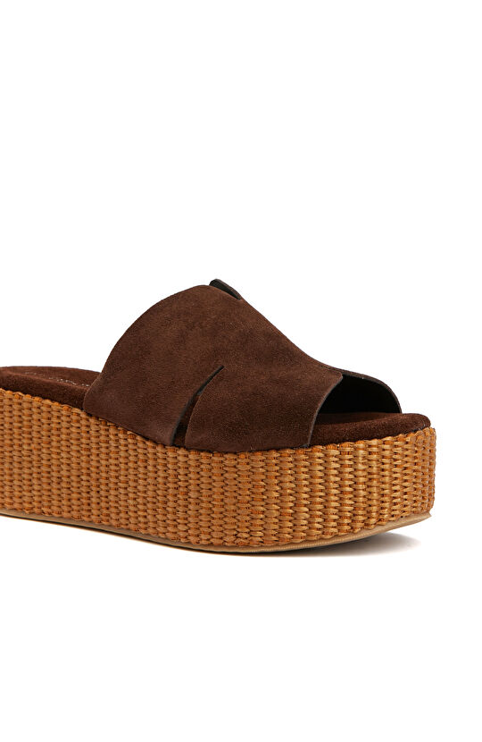 Acı Kahve Süet Dolgu Topuk Kadın Terlik