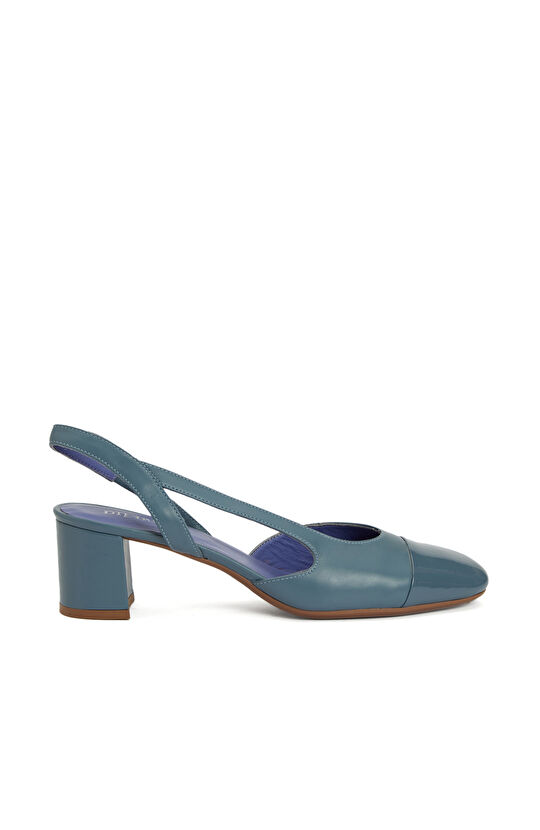 Mavi Deri Topuklu Ayakkabı