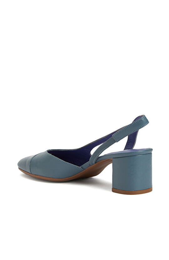 Mavi Deri Topuklu Ayakkabı
