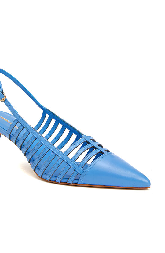 Mavi Deri Topuklu Ayakkabı