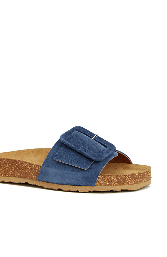 Mavi Kadın Deri Terlik