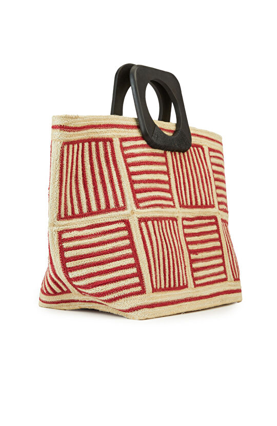 Kırmızı Kadın Hasır Çanta