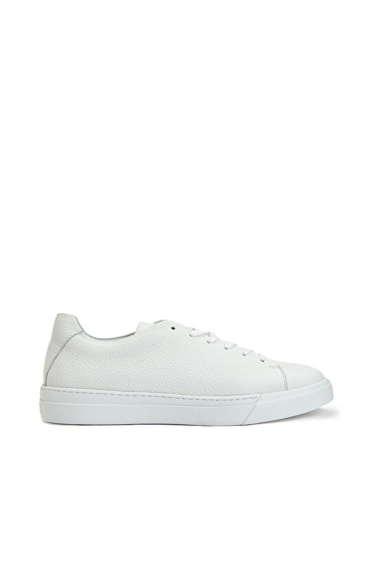 Beyaz Yuvarlak Burun Erkek Deri Sneaker
