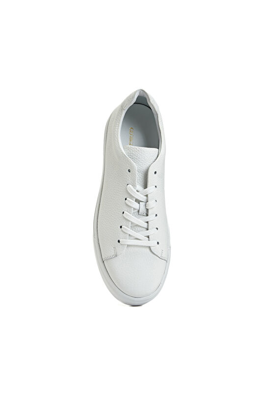 Beyaz Yuvarlak Burun Erkek Deri Sneaker