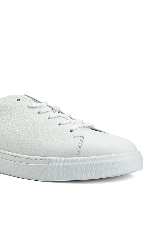 Beyaz Yuvarlak Burun Erkek Deri Sneaker