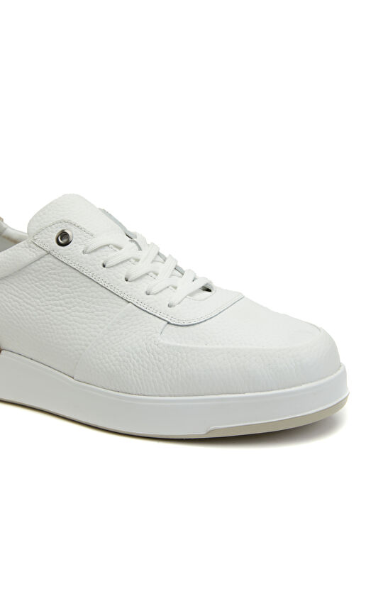 Beyaz Bağcıklı Erkek Deri Sneaker