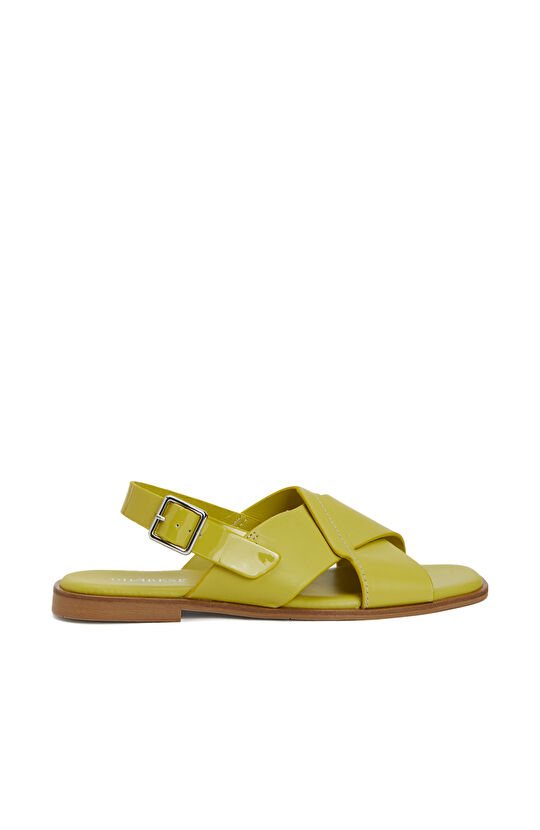 Sarı Kadın Deri Sandalet