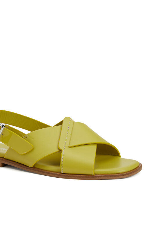 Sarı Kadın Deri Sandalet