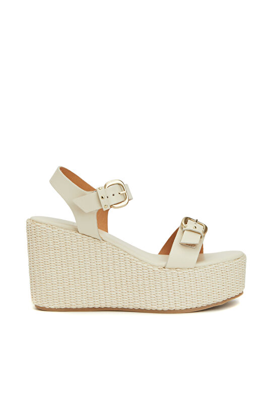 Kırık Beyaz Kadın Deri Sandalet