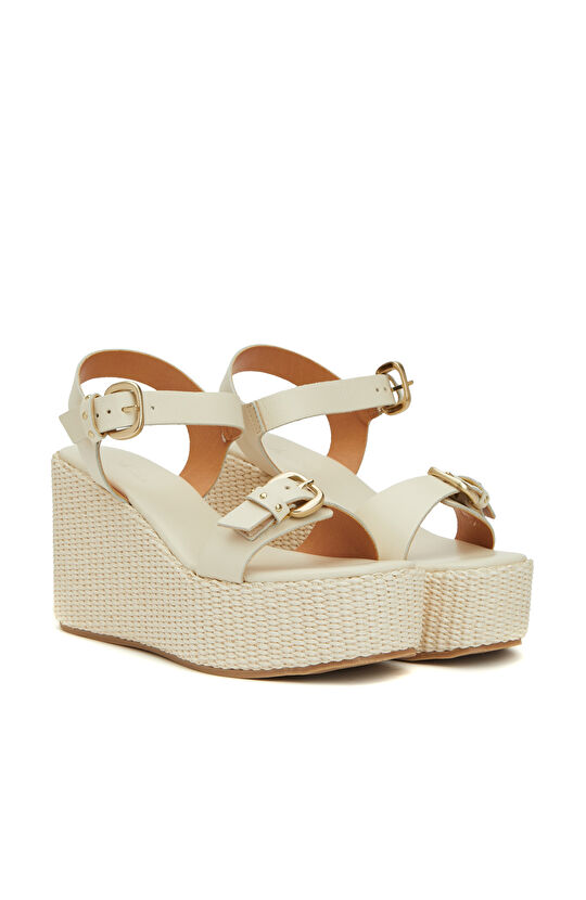 Kırık Beyaz Kadın Deri Sandalet