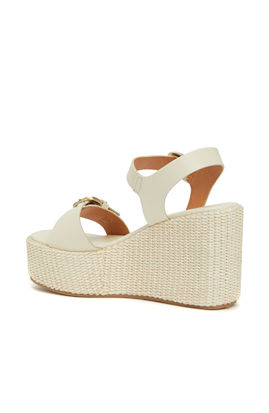 Kırık Beyaz Kadın Deri Sandalet