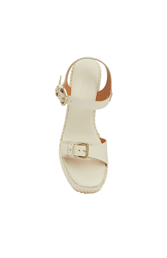 Kırık Beyaz Kadın Deri Sandalet