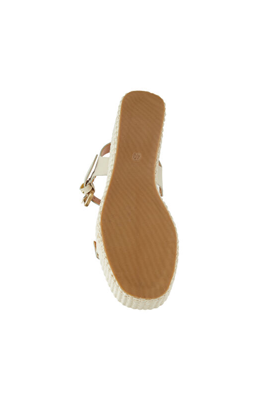 Kırık Beyaz Kadın Deri Sandalet