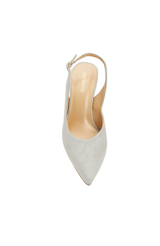 Açık Gri Kadın Süet Topuklu Ayakkabı