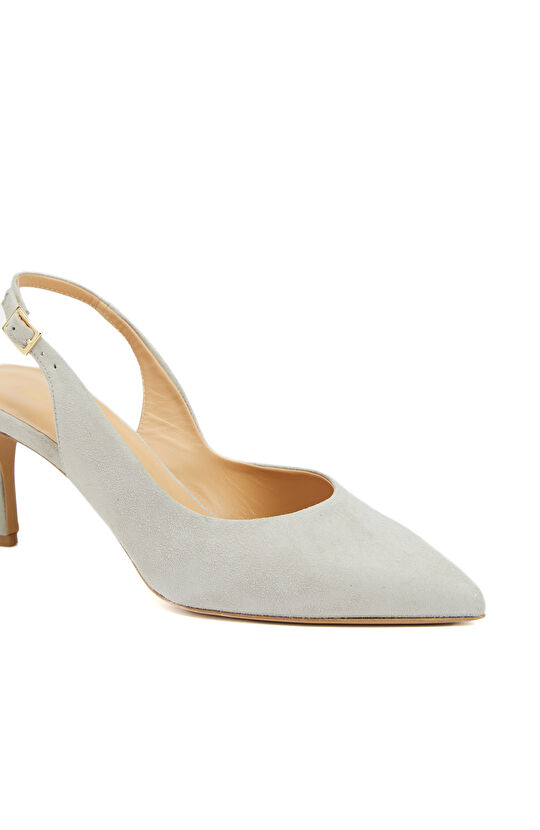 Açık Gri Kadın Süet Topuklu Ayakkabı