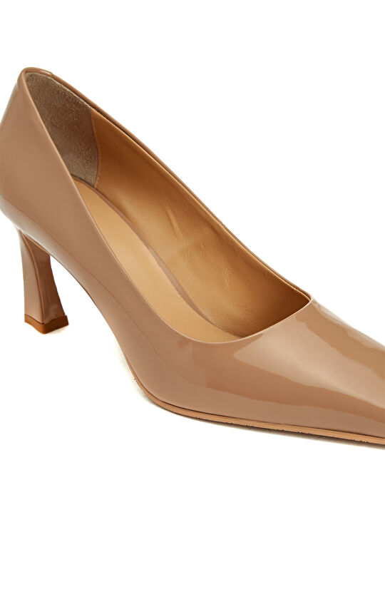 Nude Deri Topuklu Ayakkabı