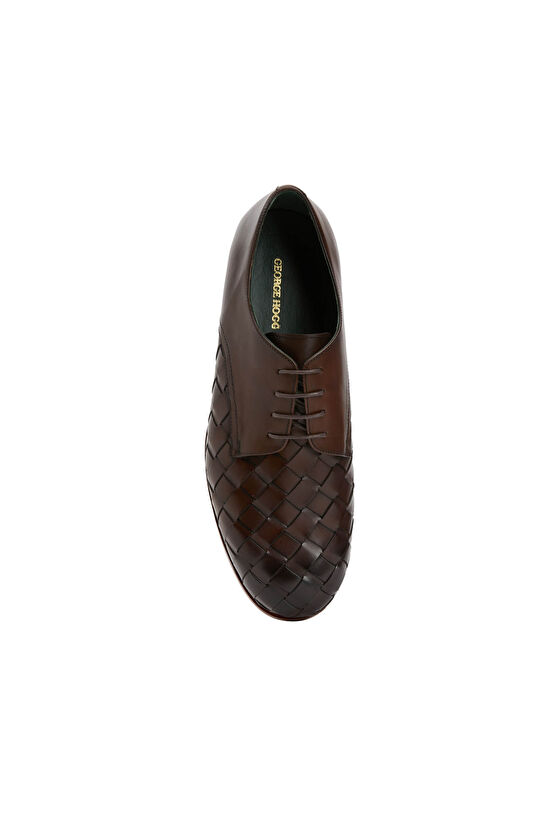 Kahverengi Örgü Dokulu Erkek Deri Ayakkabı