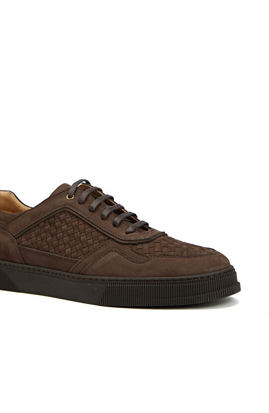 Kahverengi Örgü Deri Erkek Sneaker